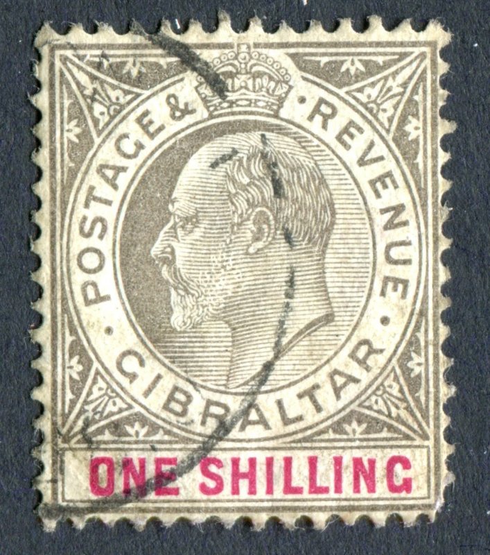 Gibraltar 1903 KEVII. 1s black & carmine. Used. Crown CA. SG51.