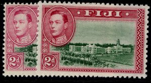 FIJI GVI SG255 + 255a, 2d PERF VARIETIES, LH MINT.