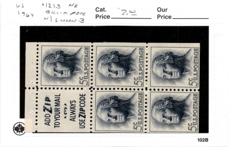 United States Postage Stamp, #1213 Booklet Pane Mint NH, 1963 Slogan 3 (AD) 