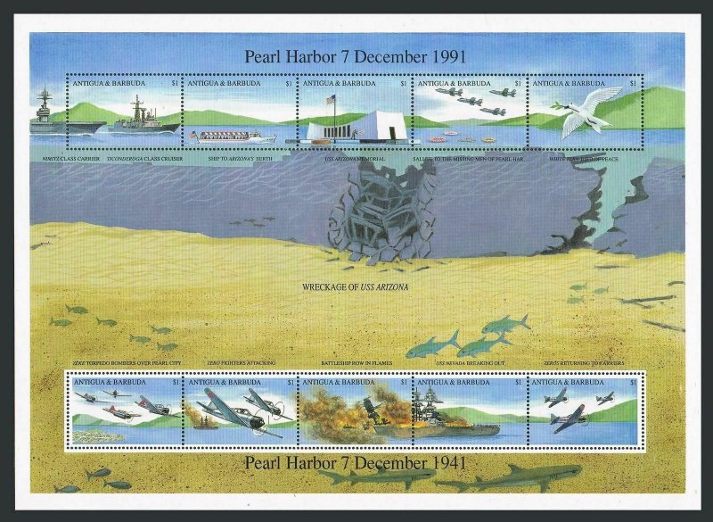 Antigua 1488 aj sheet,MNH.Michel Bl.219. WW II.Japanese Attack on Perl Harbor.