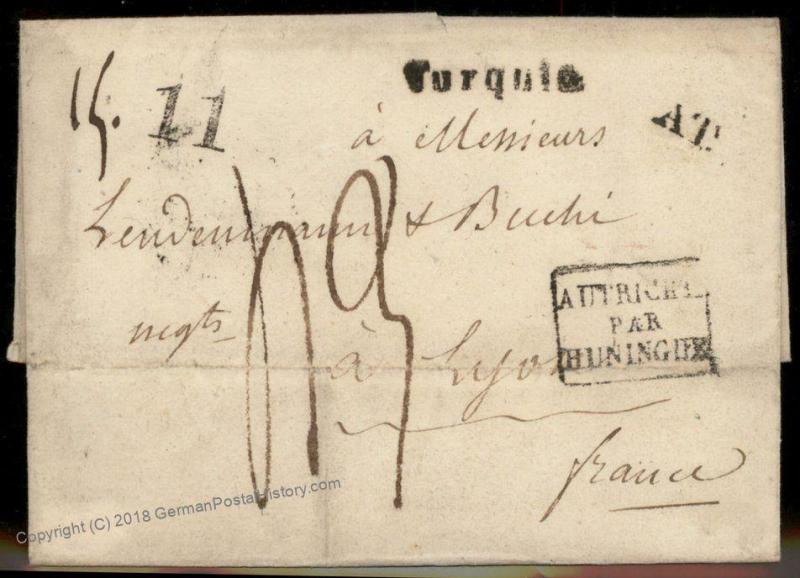 Turkey 1841 Austria France Disinfected Cholera Pest Cover Constantinople 91913