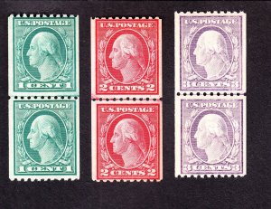 US 486, 488, 489 Washington Mint Line Pairs VF OG NH SCV $170