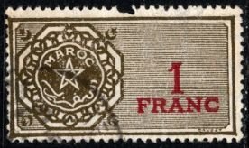 1938 France Revenue Morocco 1 Franc Stamp Duty Used