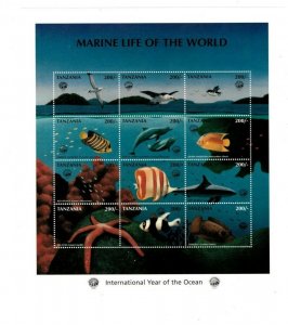 Tanzania 1998 - Marine Life - Intl Year Of Ocean Ovpt - Sheet of 12 Stamps - MNH