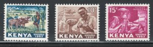 Kenya 1963 Uhuru Various Designs Scott # 1 - 3 MH (Short Set)