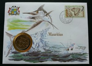 Mauritius Marine Life 1986 Fish Ocean Underwater Island Map FDC (coin cover)