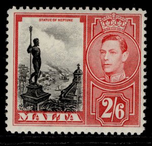 MALTA GVI SG229, 2s 6d black & scarlet, NH MINT.