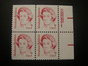 Scott 1850, 7c Abraham Baldwin, Copy Block of 4 RM top, MNH Great Americans