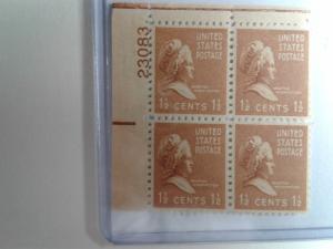 SCOTT # 805 MARTHA WASHINGTON PLATE BLOCK MINT NEVER HINGED GEM