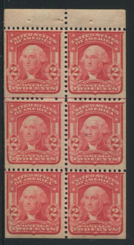 1903 US Stamp #319g 2c Mint Never Hinged F/VF Booklet Pane of 6 Type I
