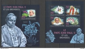 2013 Central Africa Flora Flowers Orchids Pope Jean-Paul Ii Kb+Bl ** Ca624