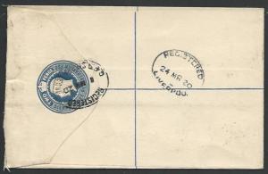 SIERRA LEONE 1920 GV 2d small registered envelope used to UK...............56809