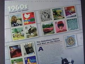 U.S.#3188-MNH-- PANE OF 15 STAMPS-CELEBRATE THE CENTURY THE 1960'S----1999