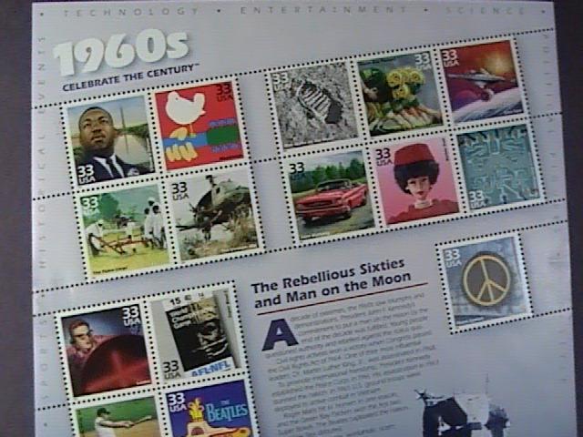 U.S.#3188-MNH-- PANE OF 15 STAMPS-CELEBRATE THE CENTURY THE 1960'S----1999