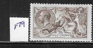 GREAT BRITAIN SCOTT #179 1919 SEAHORSES 2/6 (OLIVE BROWN) RETOUCHED- MINT HINGED