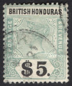 Br Honduras 1899 $5 Green & Black Scott 57 SG 65 VFU Cat $500