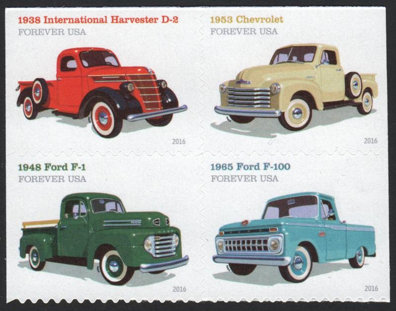 SC#5101-04 (47¢) Pickup Trucks Block of Four (2016) SA