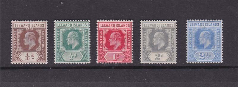 Leeward Islands 1907 KEVII Sc 41-45 set MH