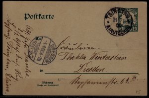 Kiauchau (Germany col.) used card 21.12.00 Tsingtau