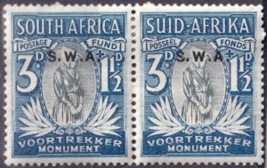 South West Africa B4 (mhr) 3p+1½p Voortrekker woman, dp blue & gray (1935)