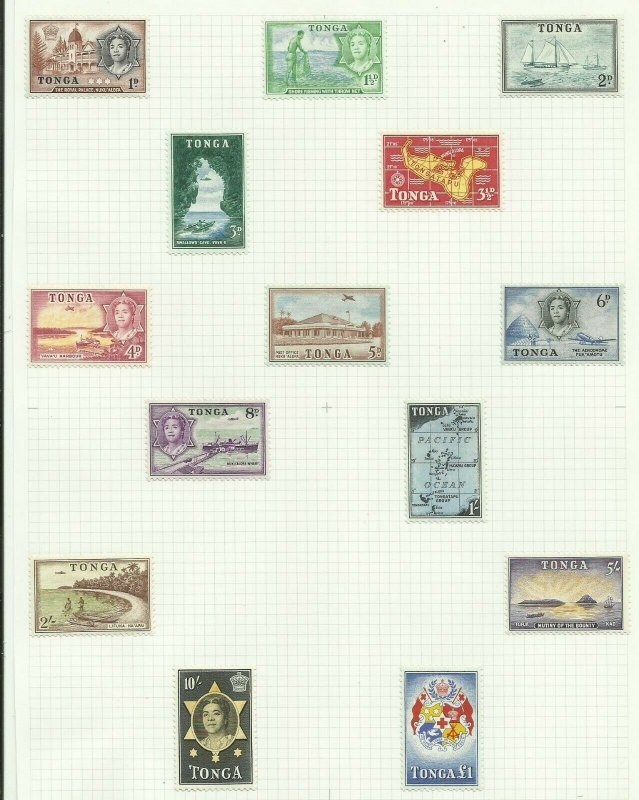 Tonga 1953 Set of 14, Hinged on page Sg 101-114, M/M {C/P-13} 