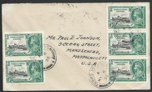 TURKS & CAICOS 1935 cover to USA, Jubilee franking.........................53053