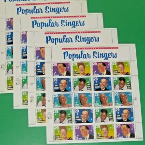 Four Sheets x 20 = 80 POPULAR SINGERS 29¢ USA Postage Stamps. Scott # 2849-2853 