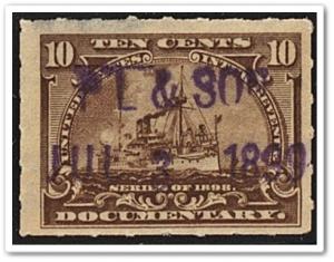 R168 10¢ Documentary Stamp (1898) Date Cancellation