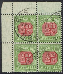 AUSTRALIA 1931 POSTAGE DUE ½D BLOCK WMK C OF A PERF 11 USED