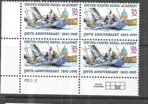 US# 3001 32c US Naval Academy Plate Block of 4 CV $3.25