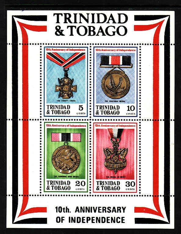 Trinidad & Tobago-Sc#222a-unused NH sheet-Military-Medals-1972-