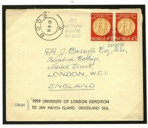 Norway JAN MAYEN ISLAND 1959 Cover ARCTIC EXPLORATION GB University London MC308