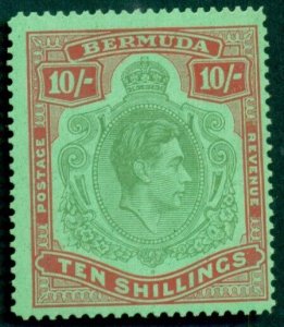 BERMUDA #126b 10sh King George VI, perf 14, og, VLH, VF, Scott $225.00