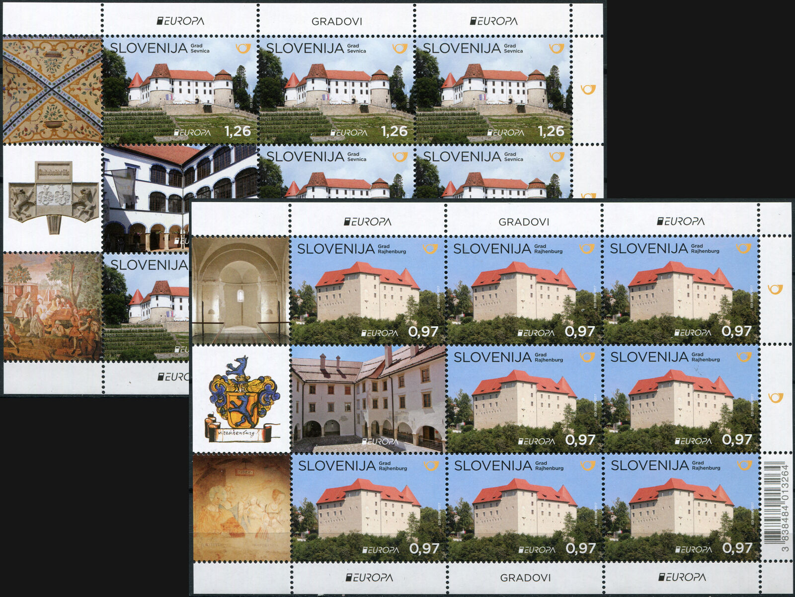 Slovenia 2017 Europa Stamps Palaces And Castles Mnh Og Set Of 2 M S Hipstamp