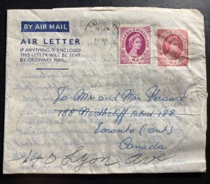 1957 Salisbury Southern Rhodesia Air Letter Stationery Cover To Toronto Canada