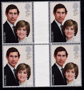 Great Britain 1981 Prince Charles & Diana Royal Wedding Gutter Blocks of Four NH