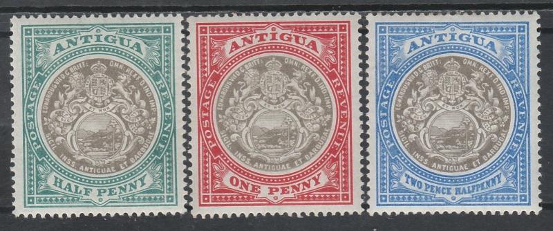 ANTIGUA 1903 ARMS 1/2D 1D AND 21/2D WMK CROWN CC