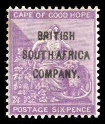 Rhodesia #47 Cat$77.50+ (for hinged), 1896 6p violet, never hinged, some ligh...