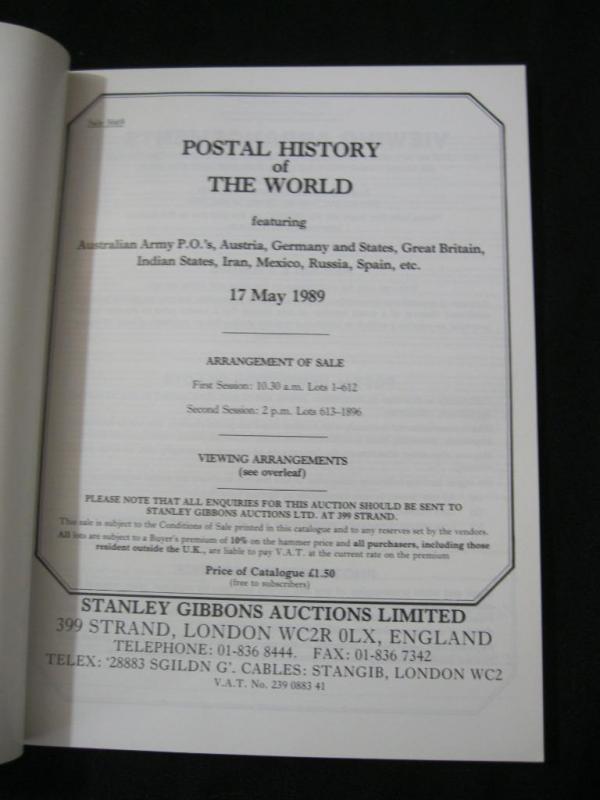 LONDON & BRIGHTON AUCTION CATALOGUE 1989 POSTAL HISTORY OF THE WORLD