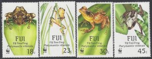 Fiji #591-4 mint set, WWF Fijian tree frog, issued 1988