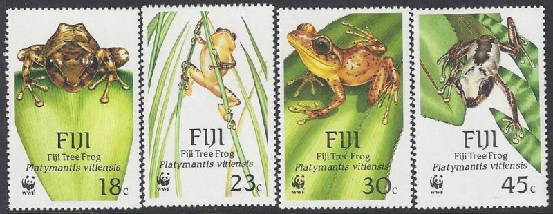 Fiji #591-4 mint set, WWF Fijian tree frog, issued 1988