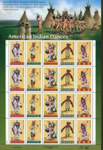 US: 1996 AMERICAN INDIAN DANCES Sheet Sc 3072-76; 32 Cents Values