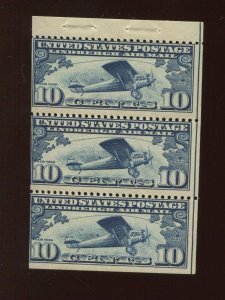 C10a Lindbergh Air Mail Mint Booklet Pane of 3 Stamps POSITION H (By 1442)