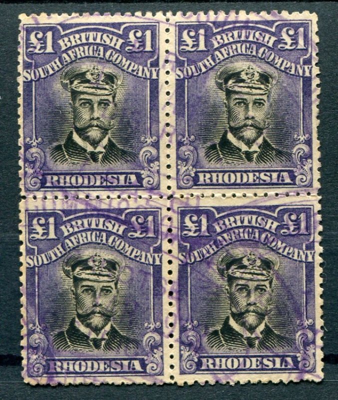 Rhodesia British South Africa Company, 1913 1 pound GV design blk 4 used