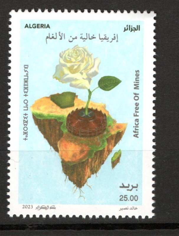 2023 - Algeria - Africa Free of Mines- Flower- Rose - Map -Complete set 1v.MNH**