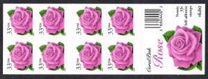 United States #3052Ef 33¢ Pink Rose (2000). Double-sided bklt of 20. MNH