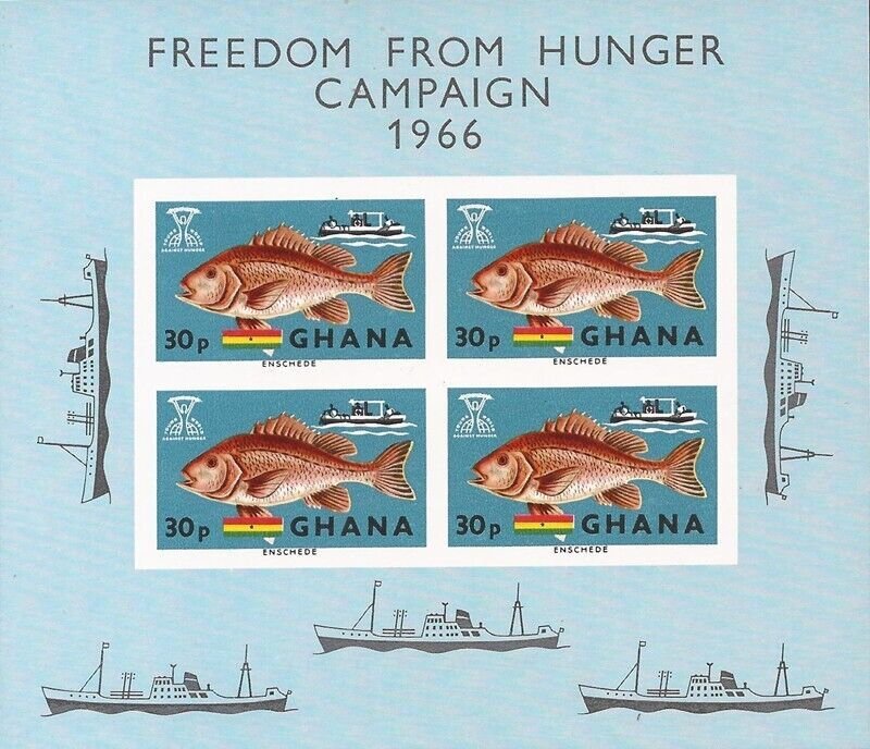 Ghana - 1966 Freedom from Hunger - 4 Stamp Souvenir Sheet - Scott #254a