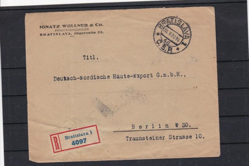 BRATISLAVIA  C.S.R. , SLOVAKIA  REGISTERED  COVER 1930