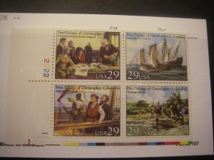 Scott 2620 - 2623 or 2623a, 29c Voyages of Columbus, PB4 #2222 1 LL, MNH Beauty