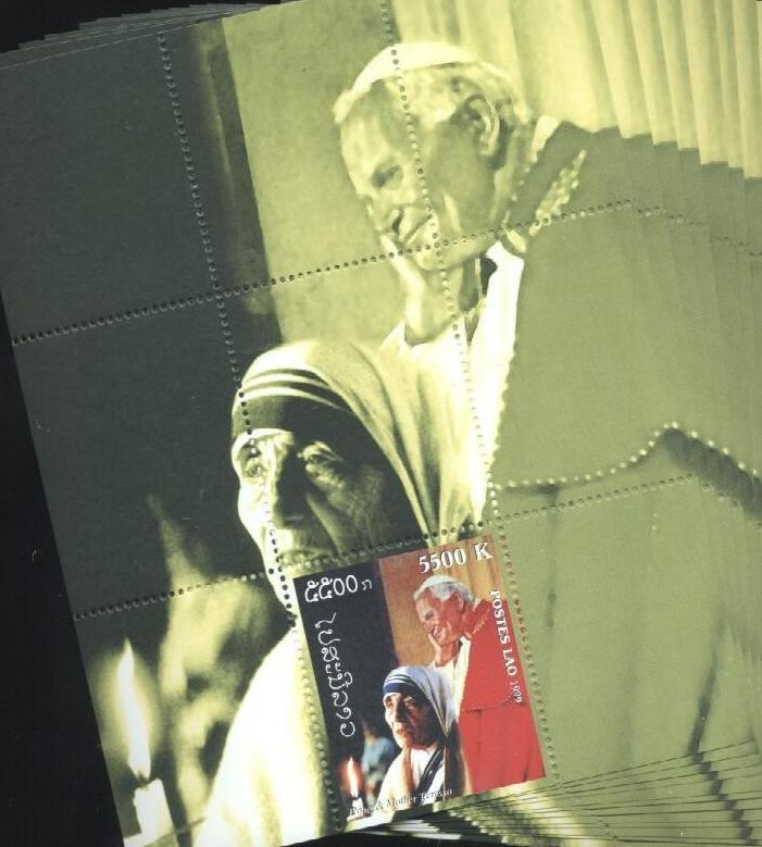 LAOS SHEET MOTHER TERESA POPE JOHN PAUL POPES